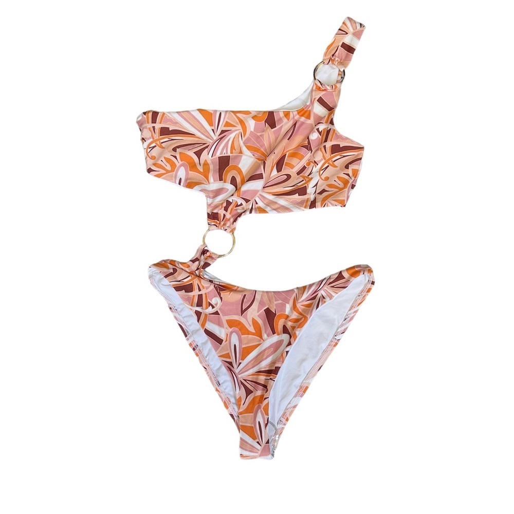 l*space Pink Orange Patterned One-Shoulder One-Piece Swimsuit